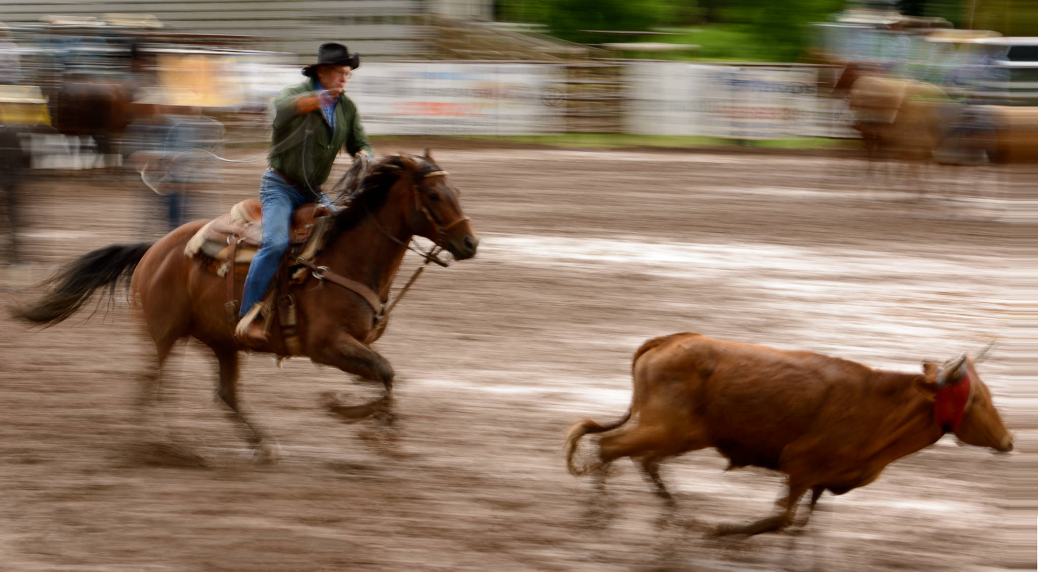 George Hendrix captures a Team Roper at another soggy rodeo.